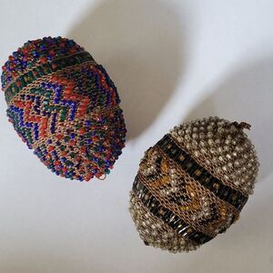 2 Hand Beaded Eggs  Zulu African Art collectible egg